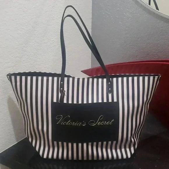 Victoria's Secret Black White Stripe Tote - Picture 1 of 7